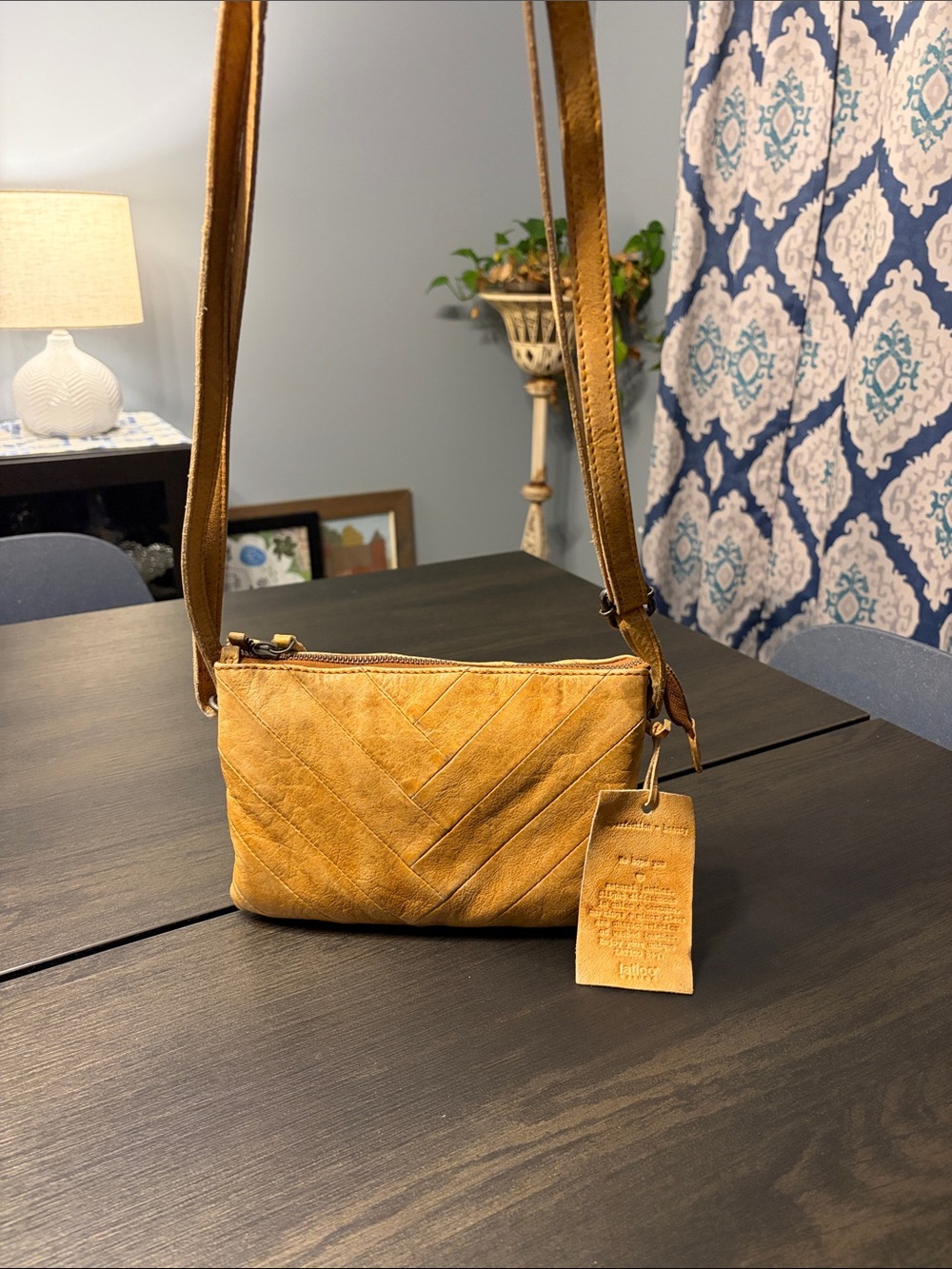 Latico Sunny Leather Crossbody Bag Tan Herringbone Organized Purse Boho